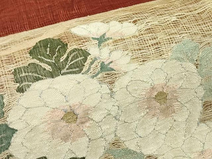 平和屋着物＊夏物　太鼓柄袋帯　すくい織　菊　正絹　逸品　CABL5329rv