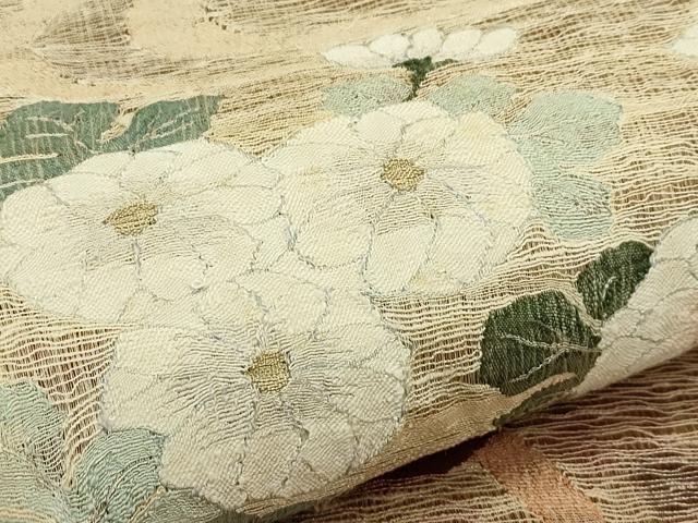 平和屋着物＊夏物　太鼓柄袋帯　すくい織　菊　正絹　逸品　CABL5329rv