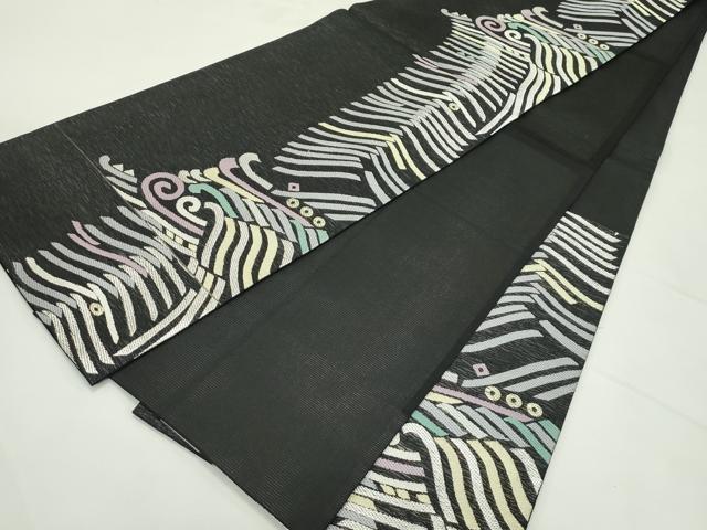 平和屋着物＊夏物　六通柄袋帯　抽象文　黒地　金銀糸　正絹　逸品　CABL5339rv