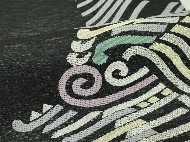平和屋着物＊夏物　六通柄袋帯　抽象文　黒地　金銀糸　正絹　逸品　CABL5339rv