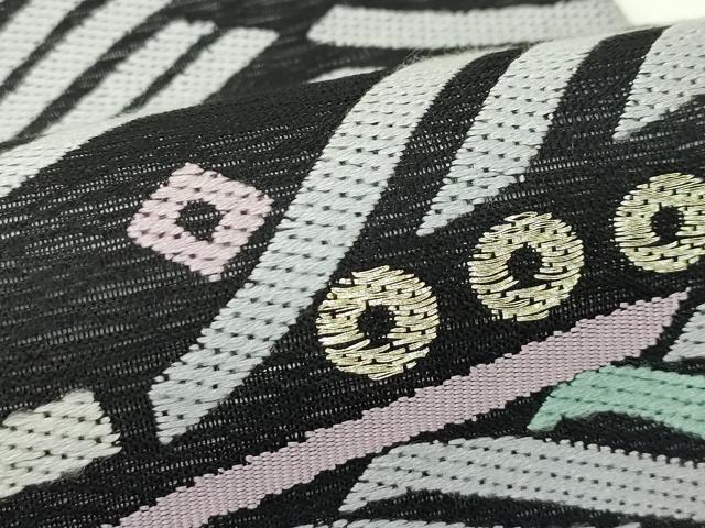 平和屋着物＊夏物　六通柄袋帯　抽象文　黒地　金銀糸　正絹　逸品　CABL5339rv