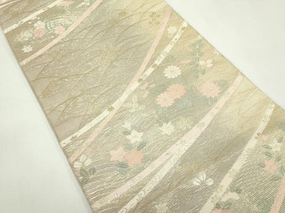 平和屋着物＊夏物　六通柄袋帯　秋草文　金糸　正絹　逸品　CABL5360rv