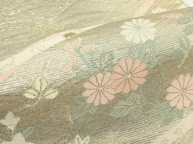 平和屋着物＊夏物　六通柄袋帯　秋草文　金糸　正絹　逸品　CABL5360rv