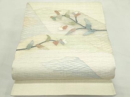 平和屋着物＊夏物　太鼓柄袋帯　すくい織　枝花文　銀糸　正絹　逸品　未使用　CABL5363rv