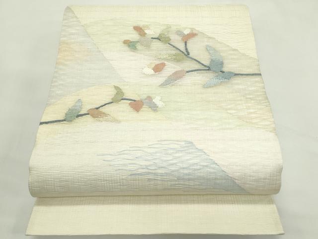 平和屋着物＊夏物　太鼓柄袋帯　すくい織　枝花文　銀糸　正絹　逸品　未使用　CABL5363rv