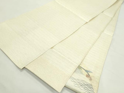 平和屋着物＊夏物　太鼓柄袋帯　すくい織　枝花文　銀糸　正絹　逸品　未使用　CABL5363rv