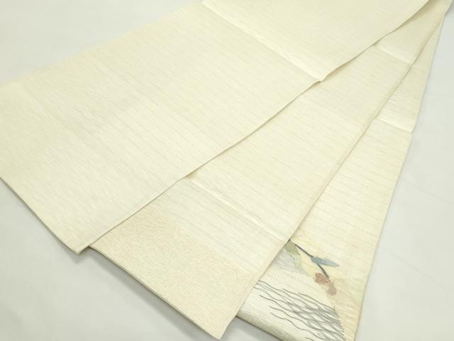 平和屋着物＊夏物　太鼓柄袋帯　すくい織　枝花文　銀糸　正絹　逸品　未使用　CABL5363rv