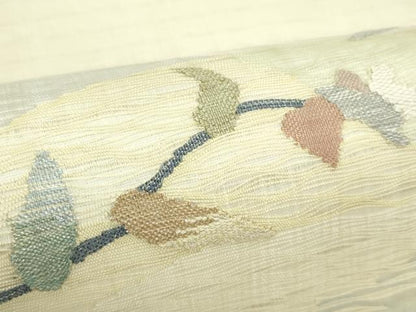 平和屋着物＊夏物　太鼓柄袋帯　すくい織　枝花文　銀糸　正絹　逸品　未使用　CABL5363rv