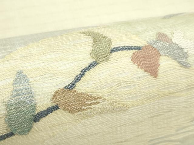 平和屋着物＊夏物　太鼓柄袋帯　すくい織　枝花文　銀糸　正絹　逸品　未使用　CABL5363rv