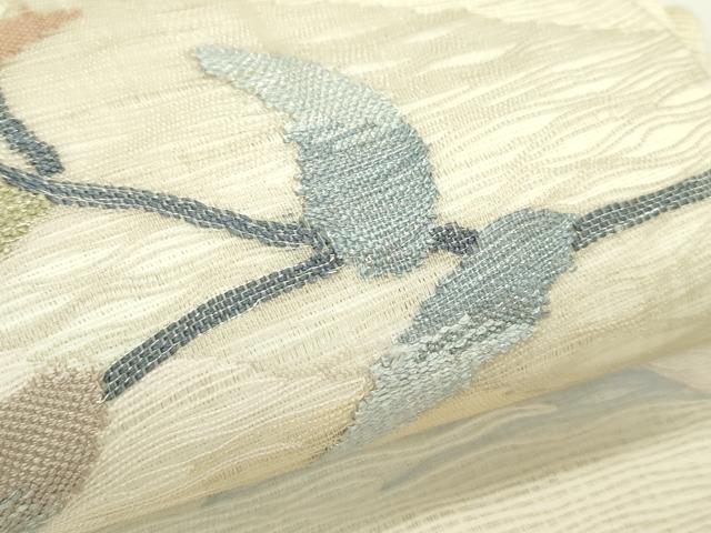 平和屋着物＊夏物　太鼓柄袋帯　すくい織　枝花文　銀糸　正絹　逸品　未使用　CABL5363rv