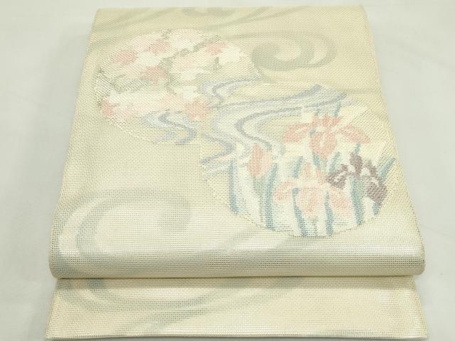 平和屋着物＊夏物　太鼓柄袋帯　流水草花丸文　銀糸　正絹　逸品　未使用　CABL5370rv