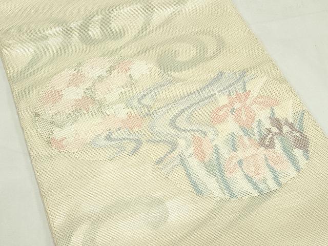 平和屋着物＊夏物　太鼓柄袋帯　流水草花丸文　銀糸　正絹　逸品　未使用　CABL5370rv