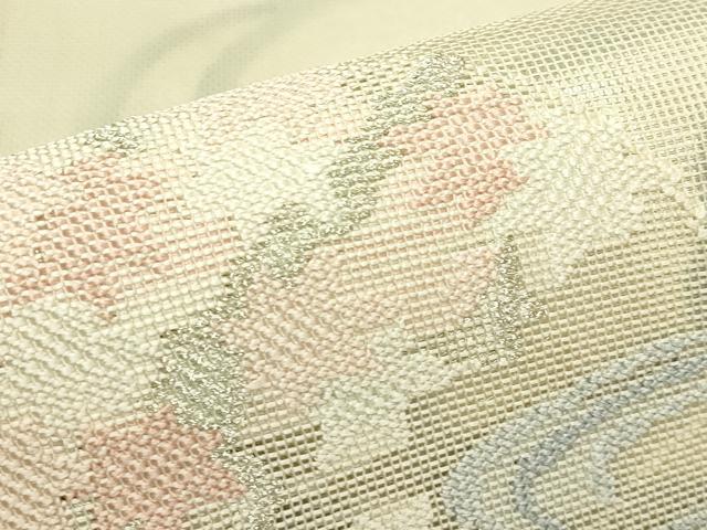 平和屋着物＊夏物　太鼓柄袋帯　流水草花丸文　銀糸　正絹　逸品　未使用　CABL5370rv