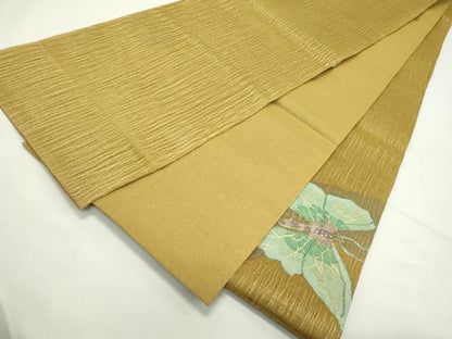 平和屋着物＊夏物　太鼓柄袋帯　すくい織　舞蝶文　金糸　正絹　逸品　CABL5373rv