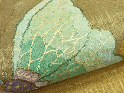 平和屋着物＊夏物　太鼓柄袋帯　すくい織　舞蝶文　金糸　正絹　逸品　CABL5373rv