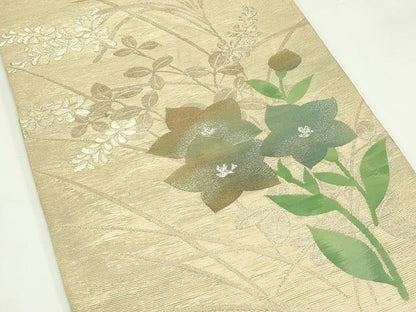 平和屋着物＊夏物　太鼓柄袋帯　秋草文　金銀糸　正絹　逸品　CABL5380rv