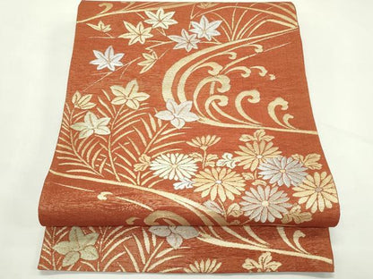 平和屋着物＊夏物　六通柄袋帯　立波秋草文　金銀糸　正絹　逸品　CABL5383rv