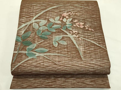 平和屋着物＊夏物　太鼓柄袋帯　すくい織　草花文　正絹　逸品　未使用　CABL5386rv