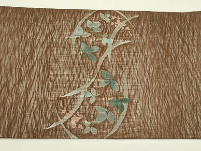 平和屋着物＊夏物　太鼓柄袋帯　すくい織　草花文　正絹　逸品　未使用　CABL5386rv