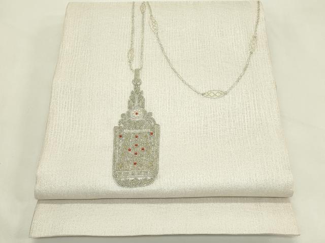 平和屋着物＊夏物　太鼓柄袋帯　刺繍　ビーズ　抽象文　金銀糸　正絹　逸品　未使用　CABL5388rv