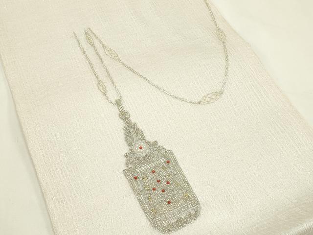 平和屋着物＊夏物　太鼓柄袋帯　刺繍　ビーズ　抽象文　金銀糸　正絹　逸品　未使用　CABL5388rv