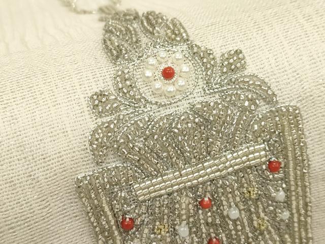 平和屋着物＊夏物　太鼓柄袋帯　刺繍　ビーズ　抽象文　金銀糸　正絹　逸品　未使用　CABL5388rv