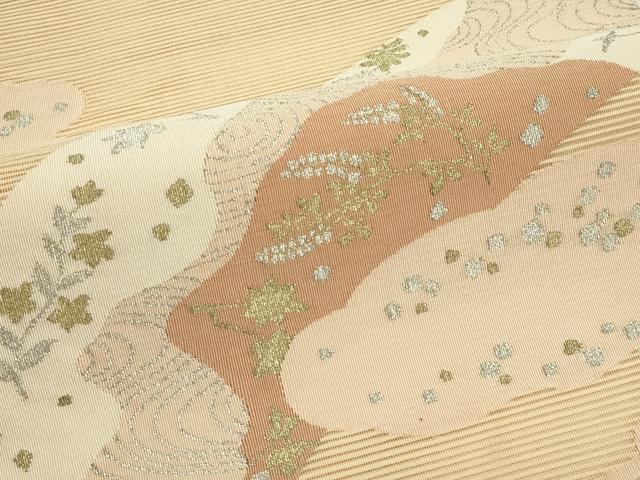 平和屋着物＊夏物　太鼓柄袋帯　絽綴れ　籬道長草花文　金銀糸　正絹　逸品　CABL5394rv