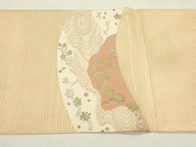 平和屋着物＊夏物　太鼓柄袋帯　絽綴れ　籬道長草花文　金銀糸　正絹　逸品　CABL5394rv