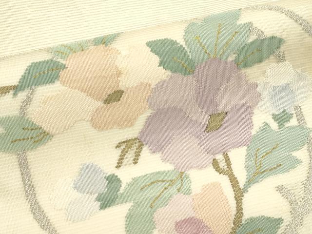 平和屋着物＊夏物　太鼓柄袋帯　絽綴れ　草花丸文　金銀糸　正絹　逸品　CABL5399rv