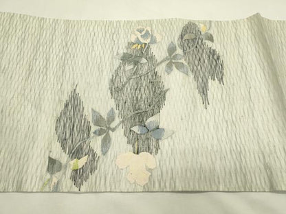平和屋着物＊夏物　太鼓柄袋帯　すくい織　草花文　銀糸　正絹　逸品　CABL5407rv