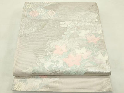 平和屋着物＊夏物　六通柄袋帯　秋草文　銀糸　正絹　逸品　CABL5412rv
