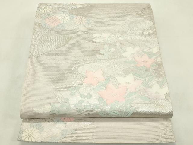 平和屋着物＊夏物　六通柄袋帯　秋草文　銀糸　正絹　逸品　CABL5412rv