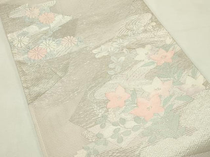 平和屋着物＊夏物　六通柄袋帯　秋草文　銀糸　正絹　逸品　CABL5412rv