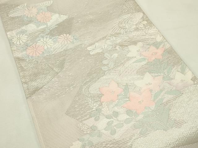 平和屋着物＊夏物　六通柄袋帯　秋草文　銀糸　正絹　逸品　CABL5412rv