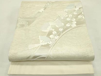 平和屋着物＊夏物　六通柄袋帯　唐織　扇面秋草文　銀糸　正絹　逸品　CABL5413rv