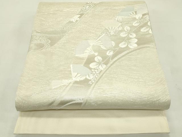 平和屋着物＊夏物　六通柄袋帯　唐織　扇面秋草文　銀糸　正絹　逸品　CABL5413rv
