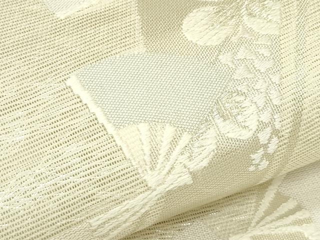 平和屋着物＊夏物　六通柄袋帯　唐織　扇面秋草文　銀糸　正絹　逸品　CABL5413rv