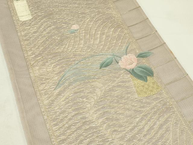 平和屋着物＊夏物　六通柄袋帯　椿と水仙　金糸　正絹　逸品　未使用　CABL5414rv