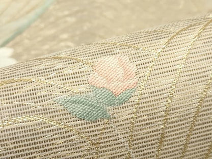 平和屋着物＊夏物　六通柄袋帯　椿と水仙　金糸　正絹　逸品　未使用　CABL5414rv