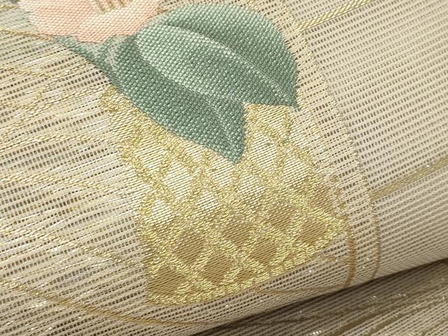 平和屋着物＊夏物　六通柄袋帯　椿と水仙　金糸　正絹　逸品　未使用　CABL5414rv