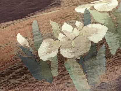平和屋着物＊夏物　太鼓柄袋帯　すくい織　杜若　金糸　正絹　逸品　CABL5420rv
