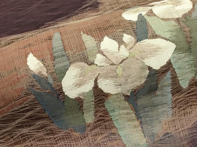 平和屋着物＊夏物　太鼓柄袋帯　すくい織　杜若　金糸　正絹　逸品　CABL5420rv