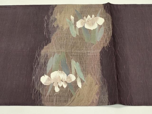 平和屋着物＊夏物　太鼓柄袋帯　すくい織　杜若　金糸　正絹　逸品　CABL5420rv