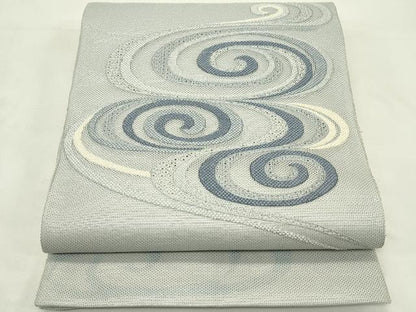 平和屋着物＊夏物　太鼓柄袋帯　スワトウ刺繍　光琳水　銀糸　正絹　逸品　CABL5423rv