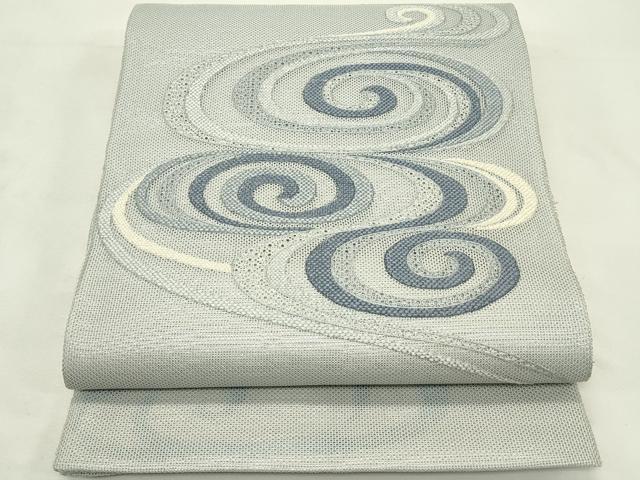 平和屋着物＊夏物　太鼓柄袋帯　スワトウ刺繍　光琳水　銀糸　正絹　逸品　CABL5423rv