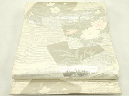 平和屋着物＊夏物　六通柄袋帯　色紙重ね秋草文　銀糸　正絹　逸品　CABL5424rv