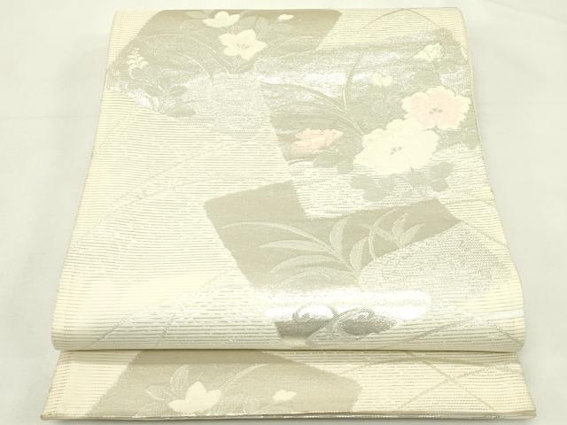 平和屋着物＊夏物　六通柄袋帯　色紙重ね秋草文　銀糸　正絹　逸品　CABL5424rv
