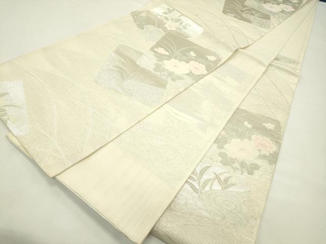 平和屋着物＊夏物　六通柄袋帯　色紙重ね秋草文　銀糸　正絹　逸品　CABL5424rv