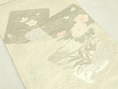 平和屋着物＊夏物　六通柄袋帯　色紙重ね秋草文　銀糸　正絹　逸品　CABL5424rv