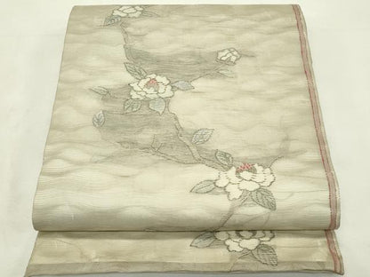 平和屋着物＊夏物　六通柄袋帯　枝牡丹　銀糸　正絹　逸品　CABL5429rv